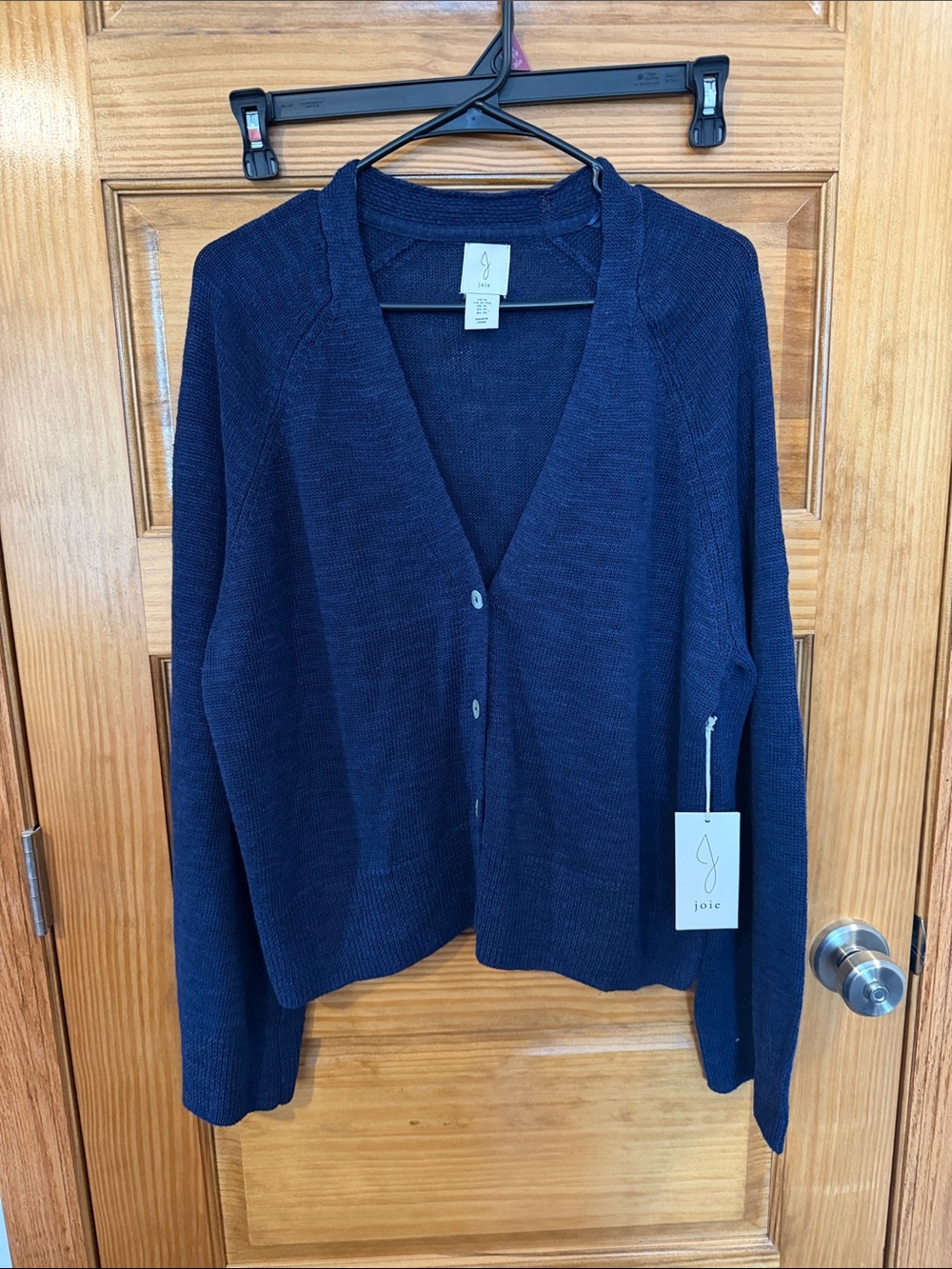 NWT Joie Organic Cotton/Linen Navy V-Neck Button Cardigan- Size XL